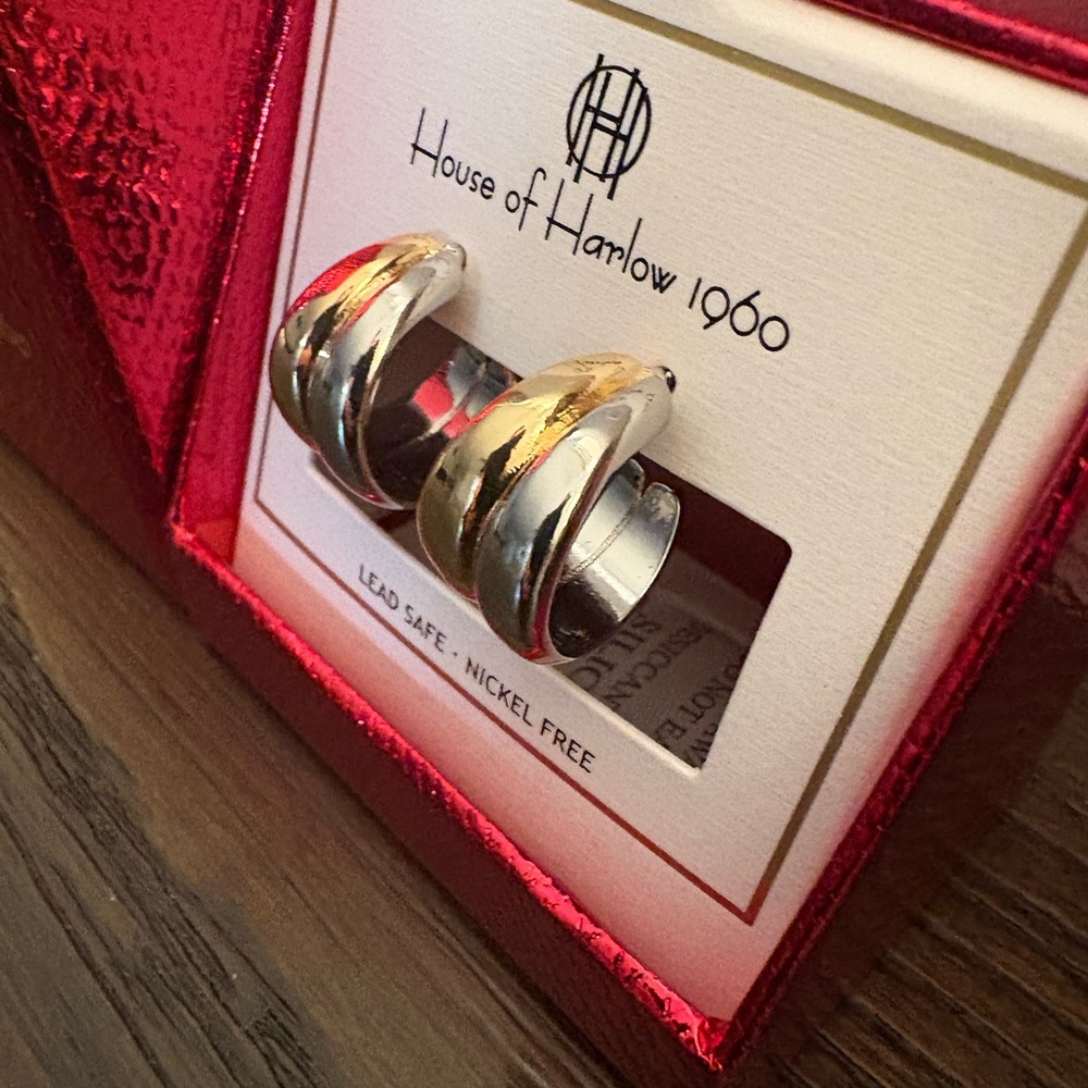 NEW House of Harlow 1960 Two Tone Hoop Earrings - Picture 3 of 4